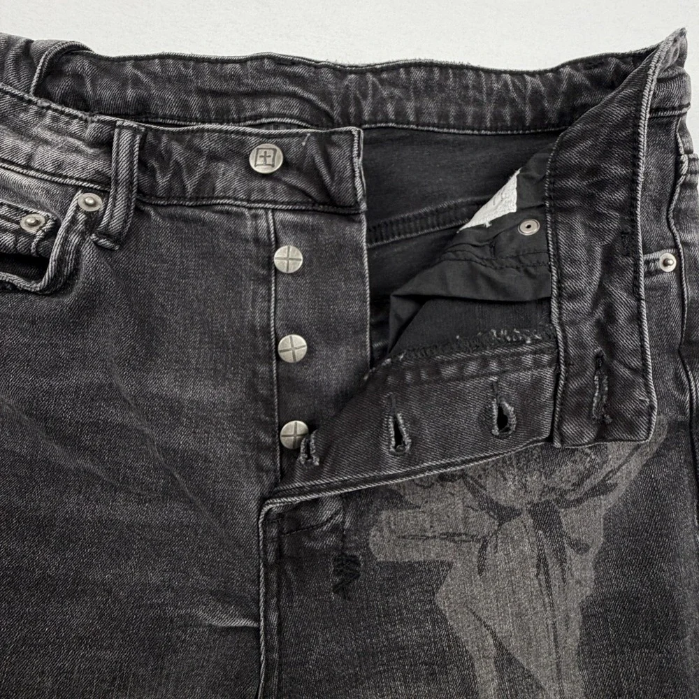 Ksubi Chitch Rose Graphic Slim Fit Jeans Washed Black Denim Mens 33